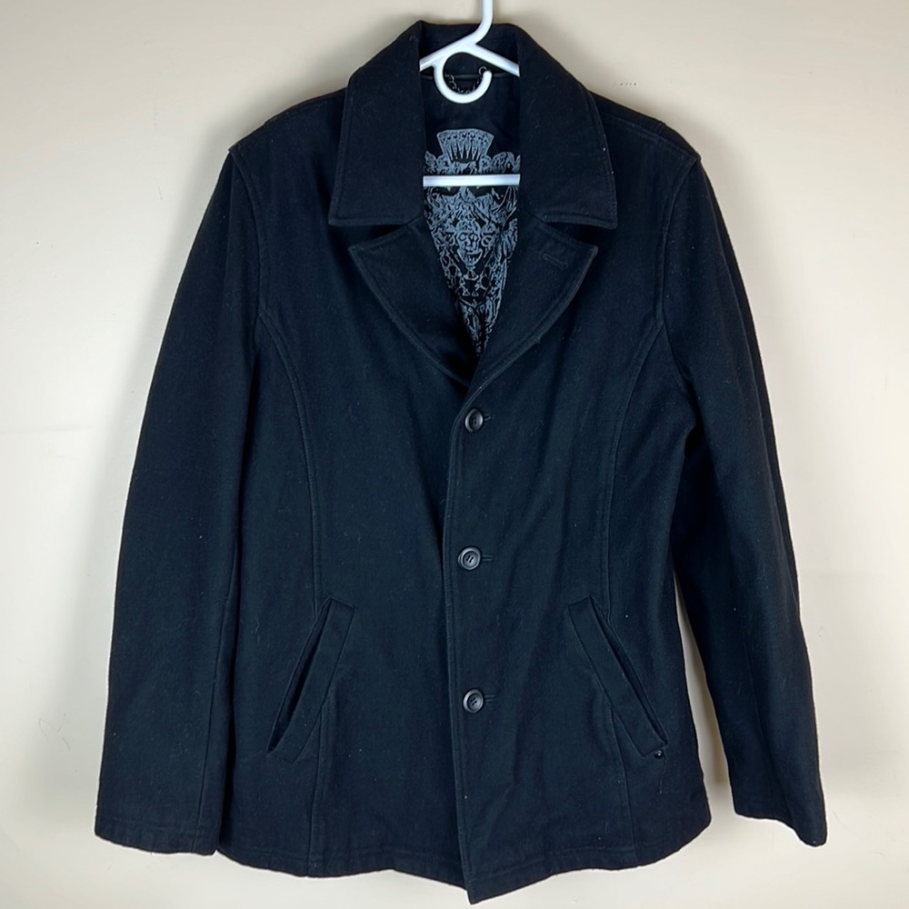 ⭐️Black Rivet mens size large wool blend black pea coat
